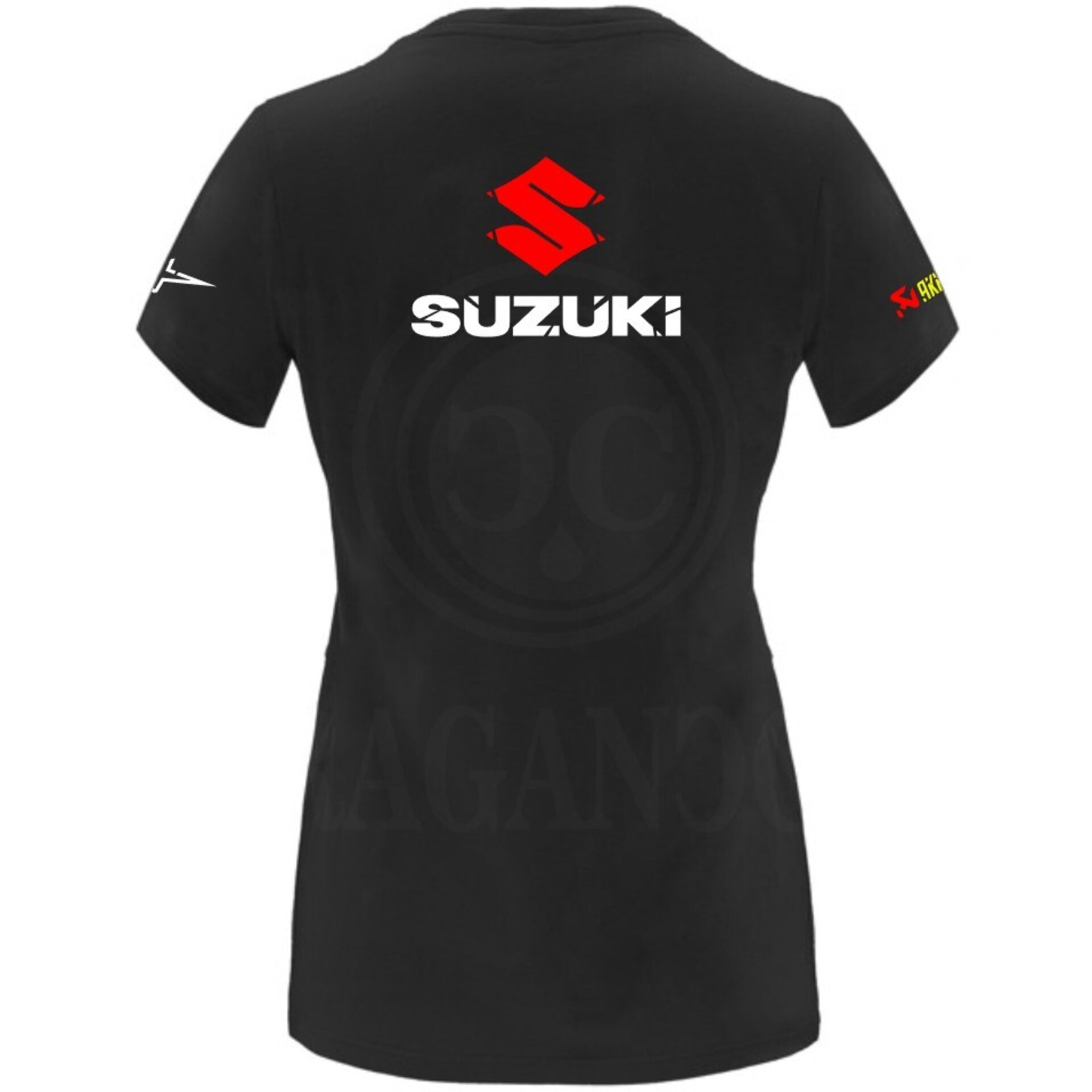 Camiseta negra de algodón para mujer y hombre con logos del mundo motor. Mod. SK - 6