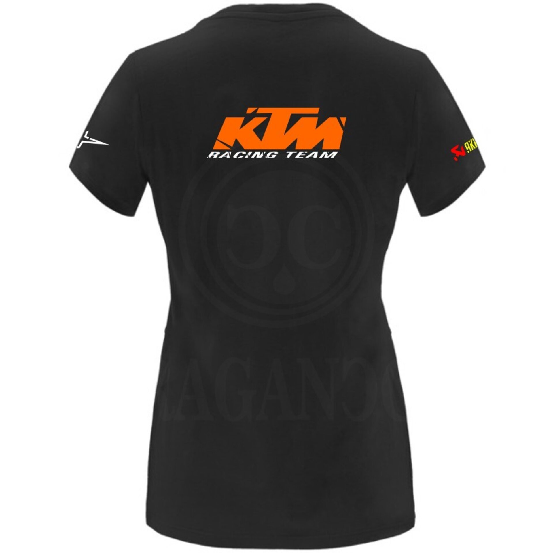 Camiseta negra de algodón para mujer y hombre con logos del mundo motor. Mod. KT - 6