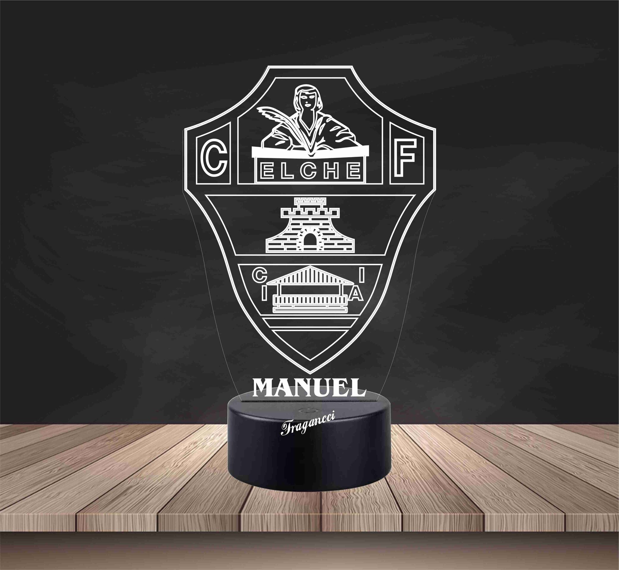 Lampara led 3d Escudo Futbol Elche personalizable, Lámpara led sobremesa - 2