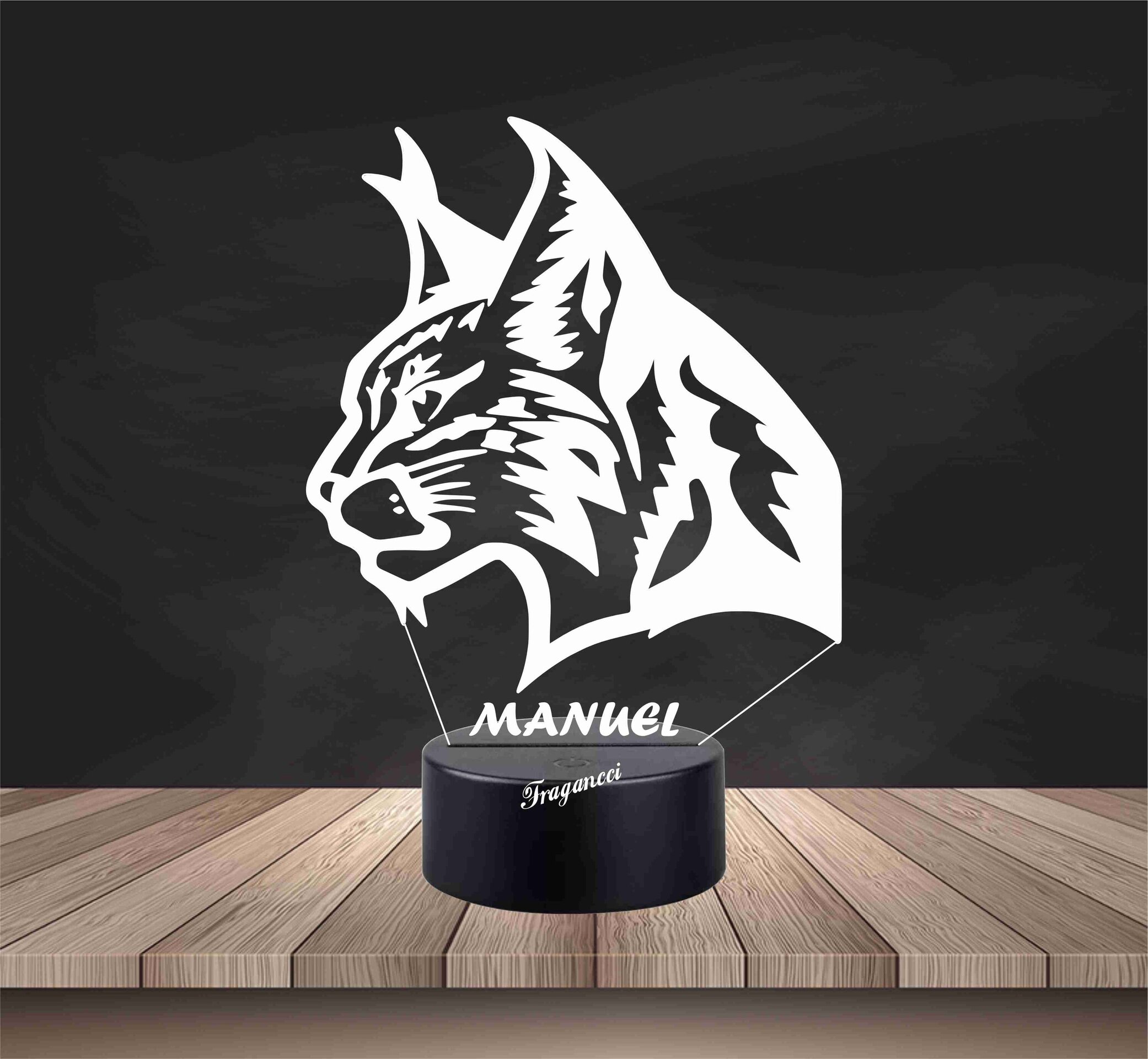 Lampara led 3d Animal Lince personalizable, Lámpara led sobremesa - 2