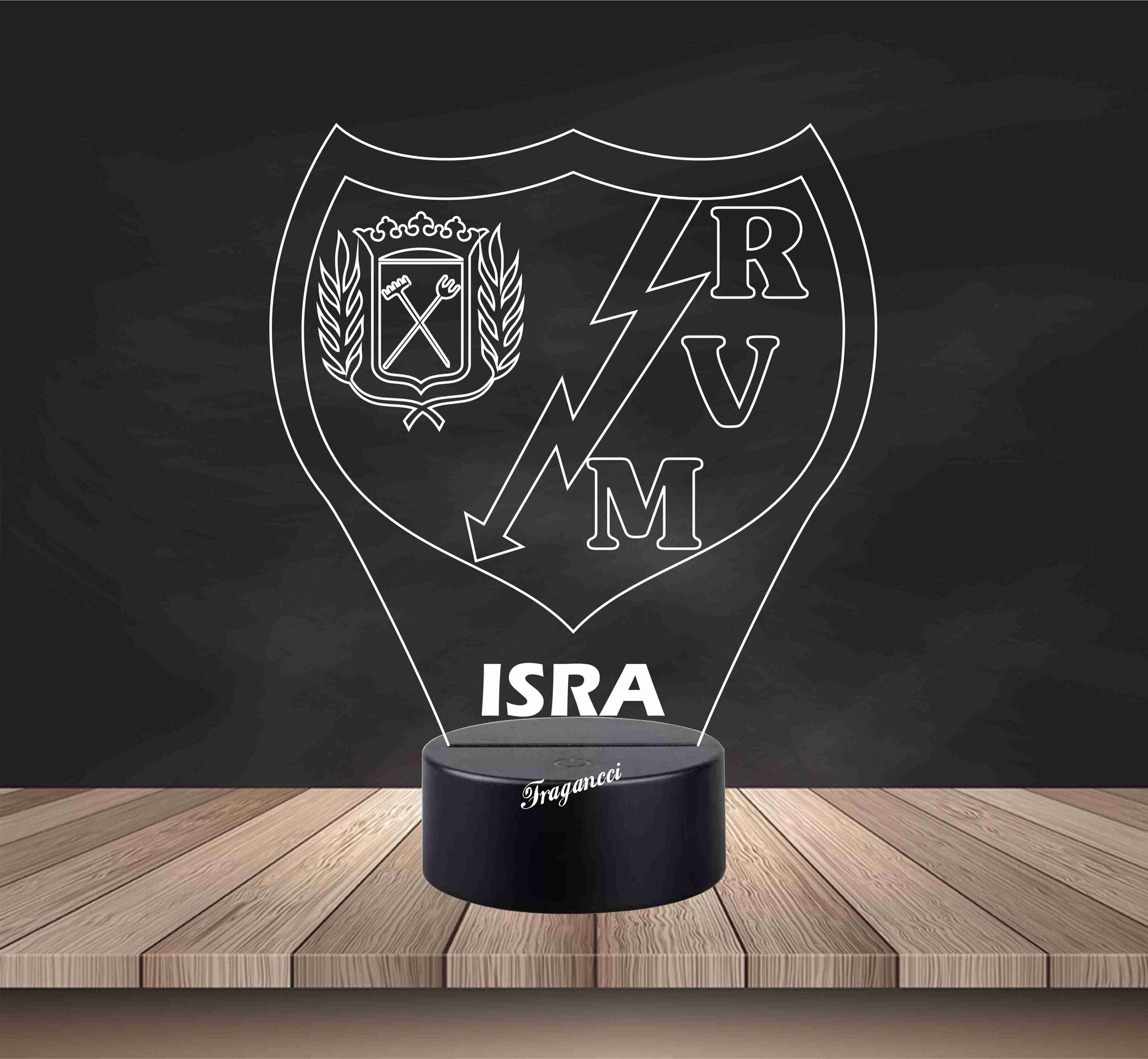 Lampara led 3d Escudo Futbol R Vallecano personalizable, Lámpara sobremesa - 2