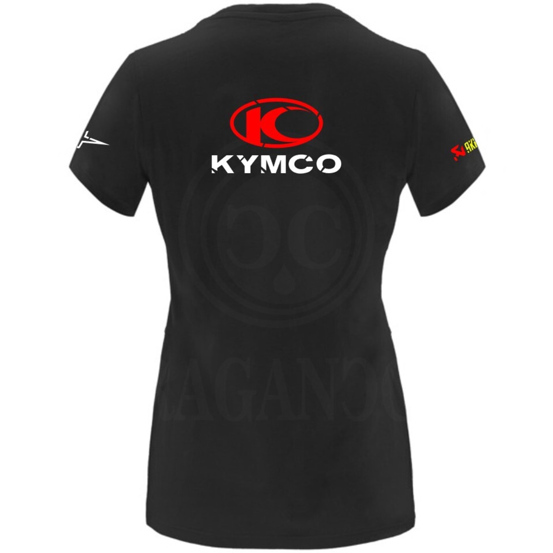 Camiseta negra de algodón para mujer y hombre con logos del mundo motor. Mod. KC - 6