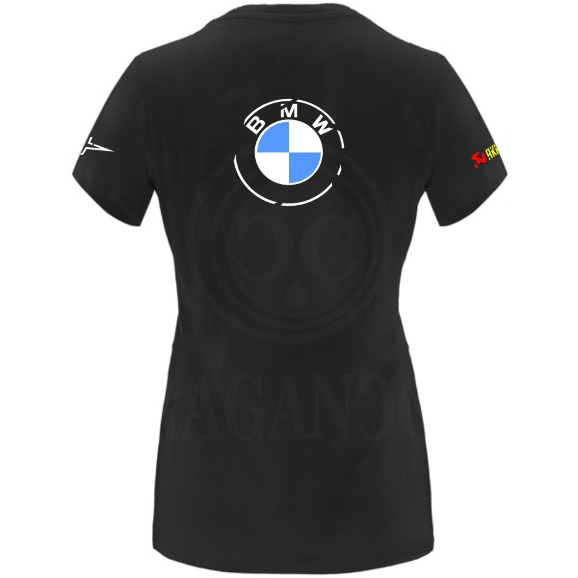 Camiseta negra de algodón para mujer y hombre con logos del mundo motor. Mod. BW - 6