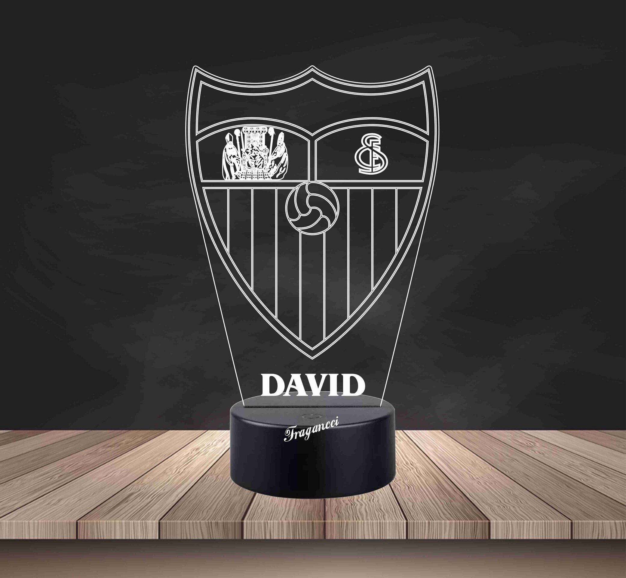 Lampara led 3d Escudo Futbol Sevilla personalizable, Lámpara led sobremesa - 2