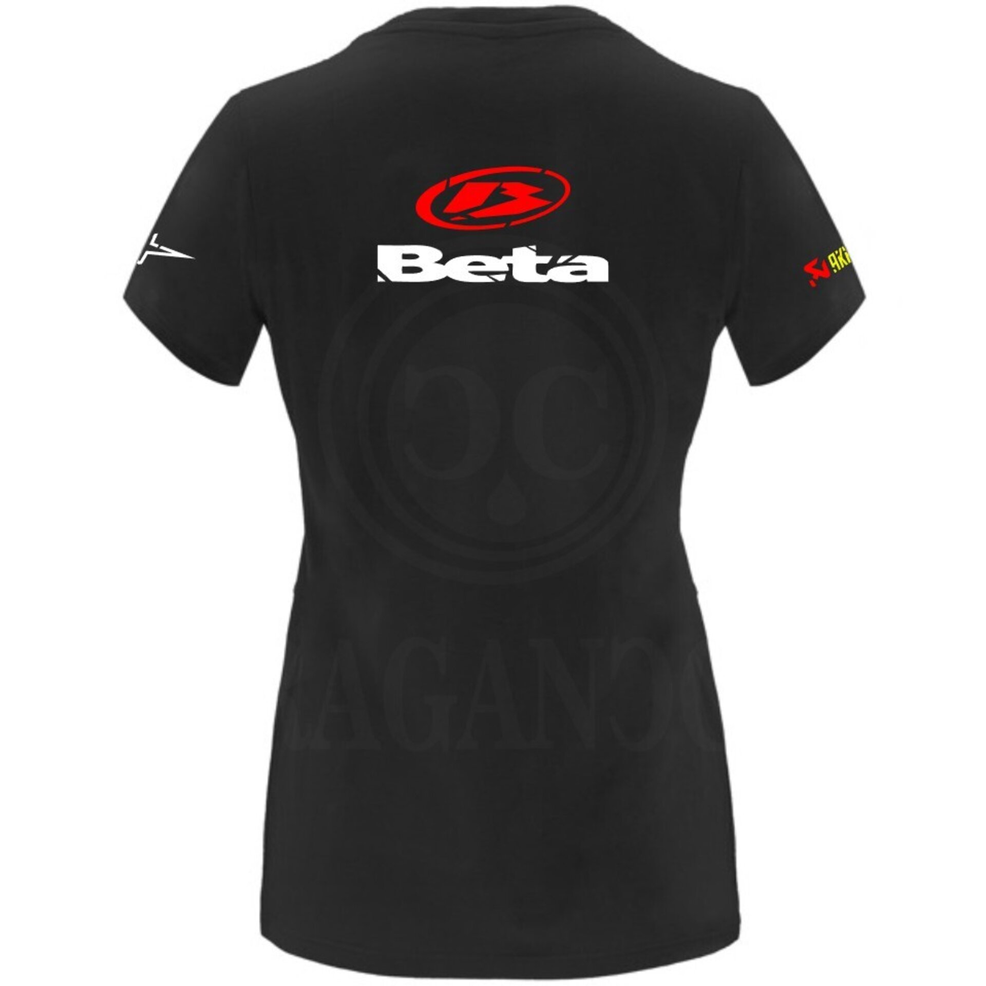 Camiseta negra de algodón para mujer y hombre con logos del mundo motor. Mod. BT - 6