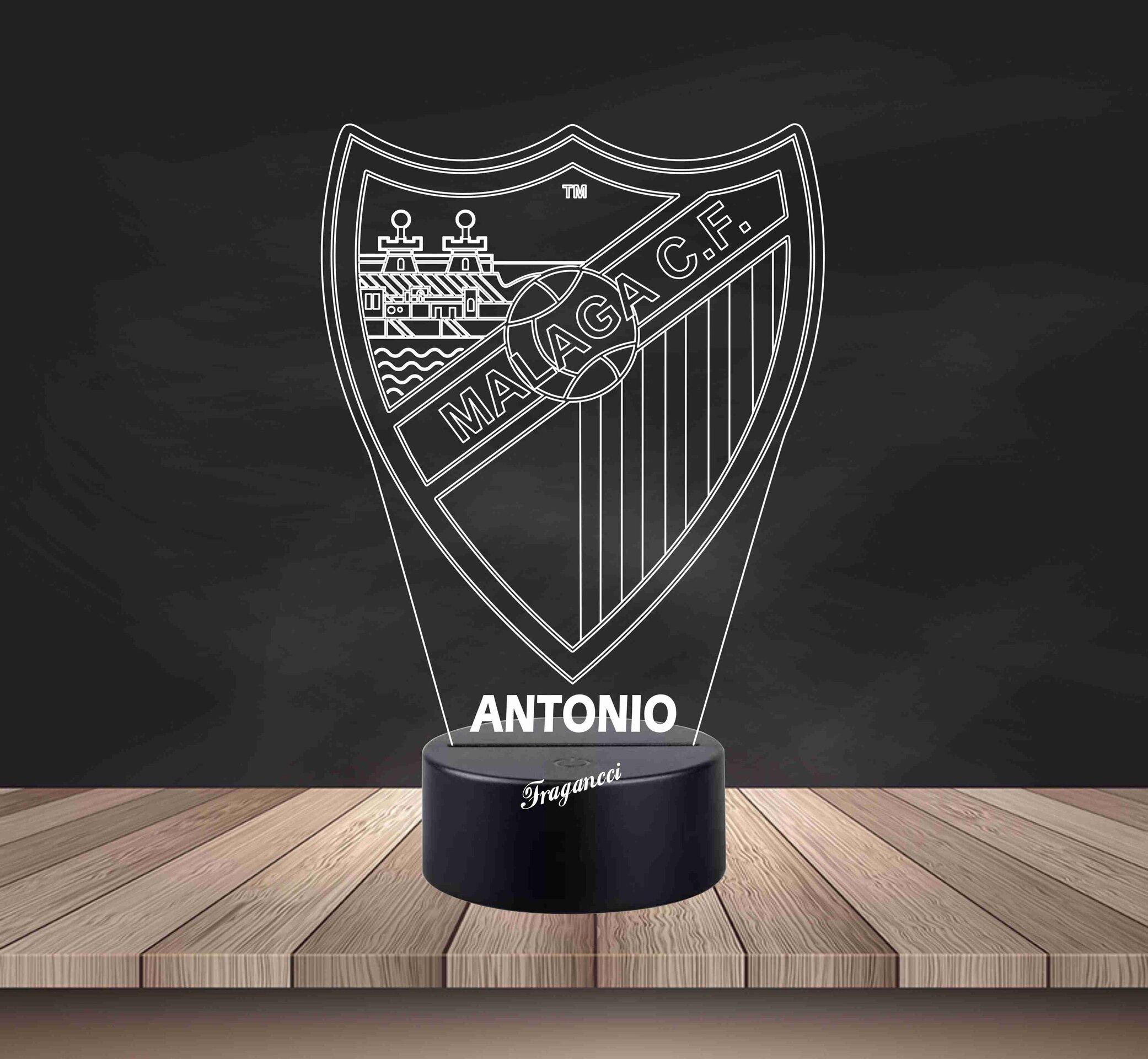 Lampara led 3d Escudo Futbol Malaga personalizable, Lámpara led sobremesa - 2