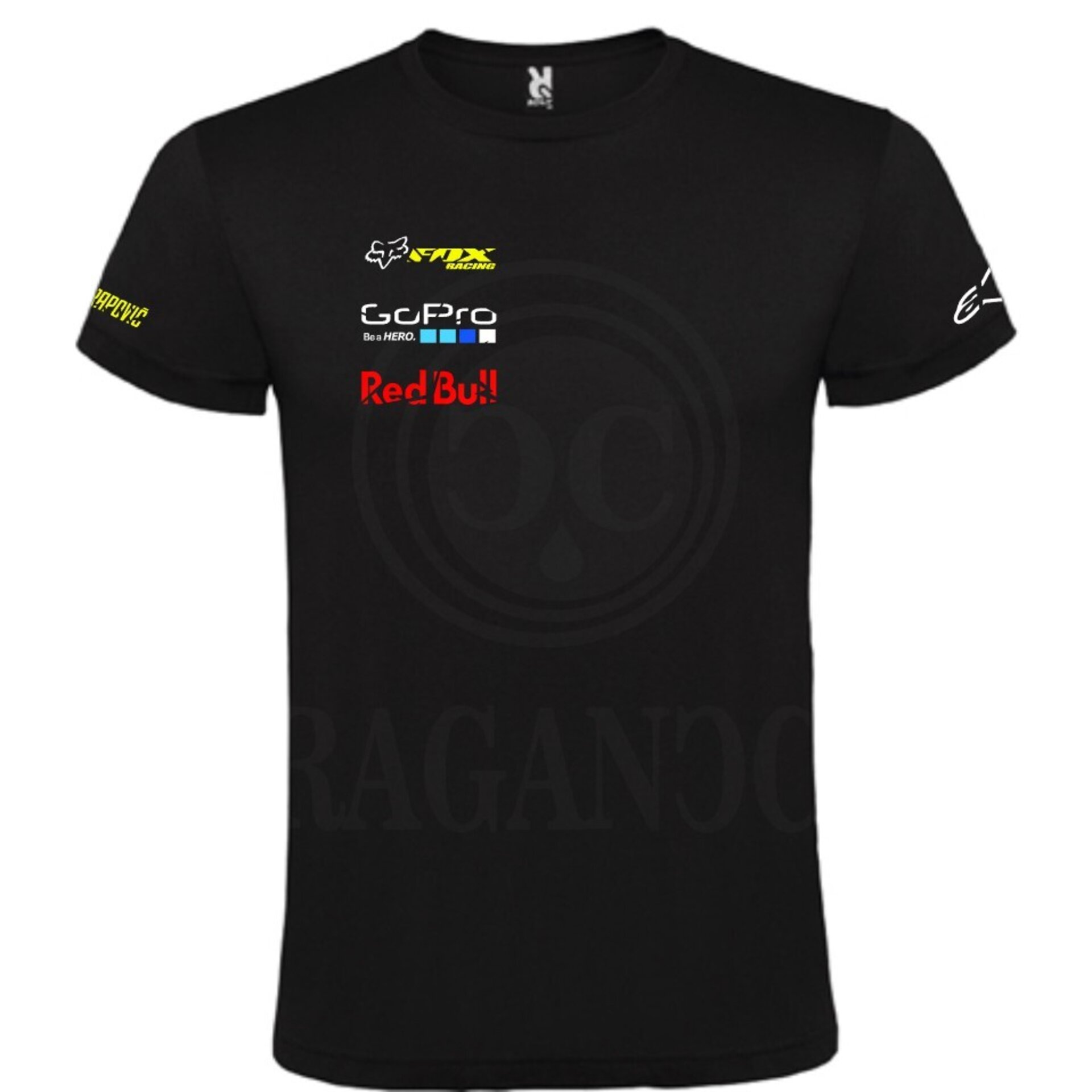 Camiseta negra de algodón para mujer y hombre con logos del mundo motor. Mod. BL - 2