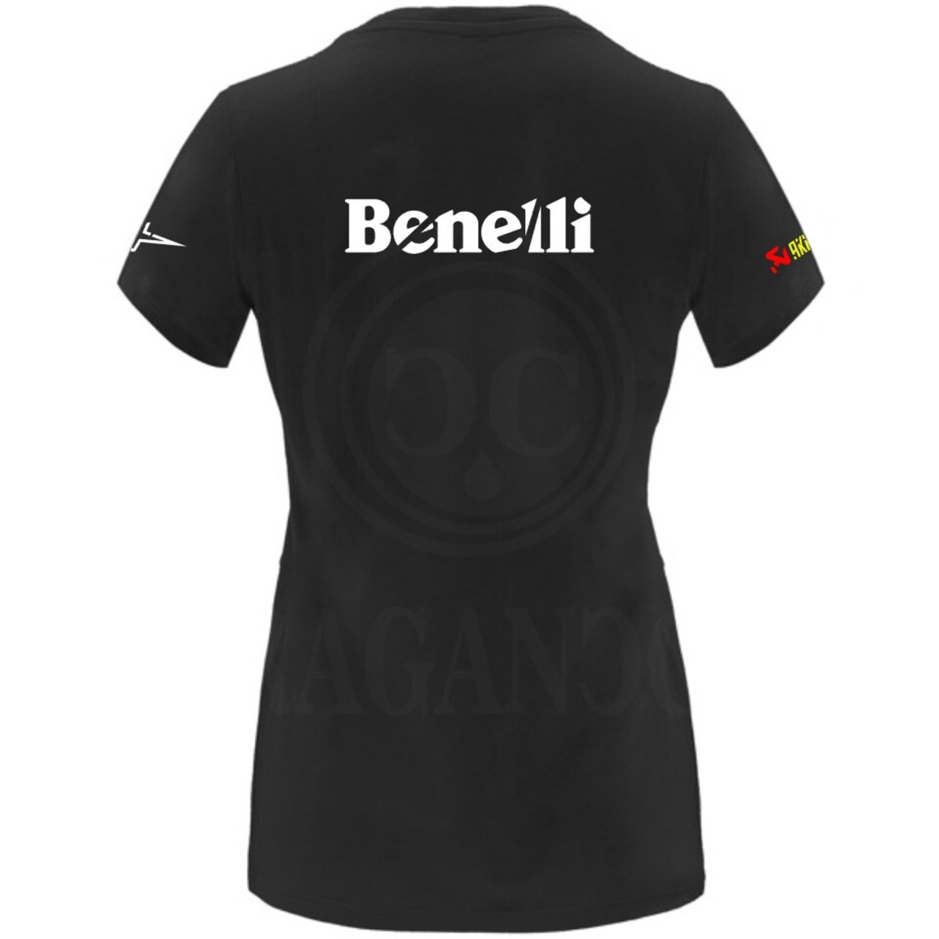 Camiseta negra de algodón para mujer y hombre con logos del mundo motor. Mod. BL - 6