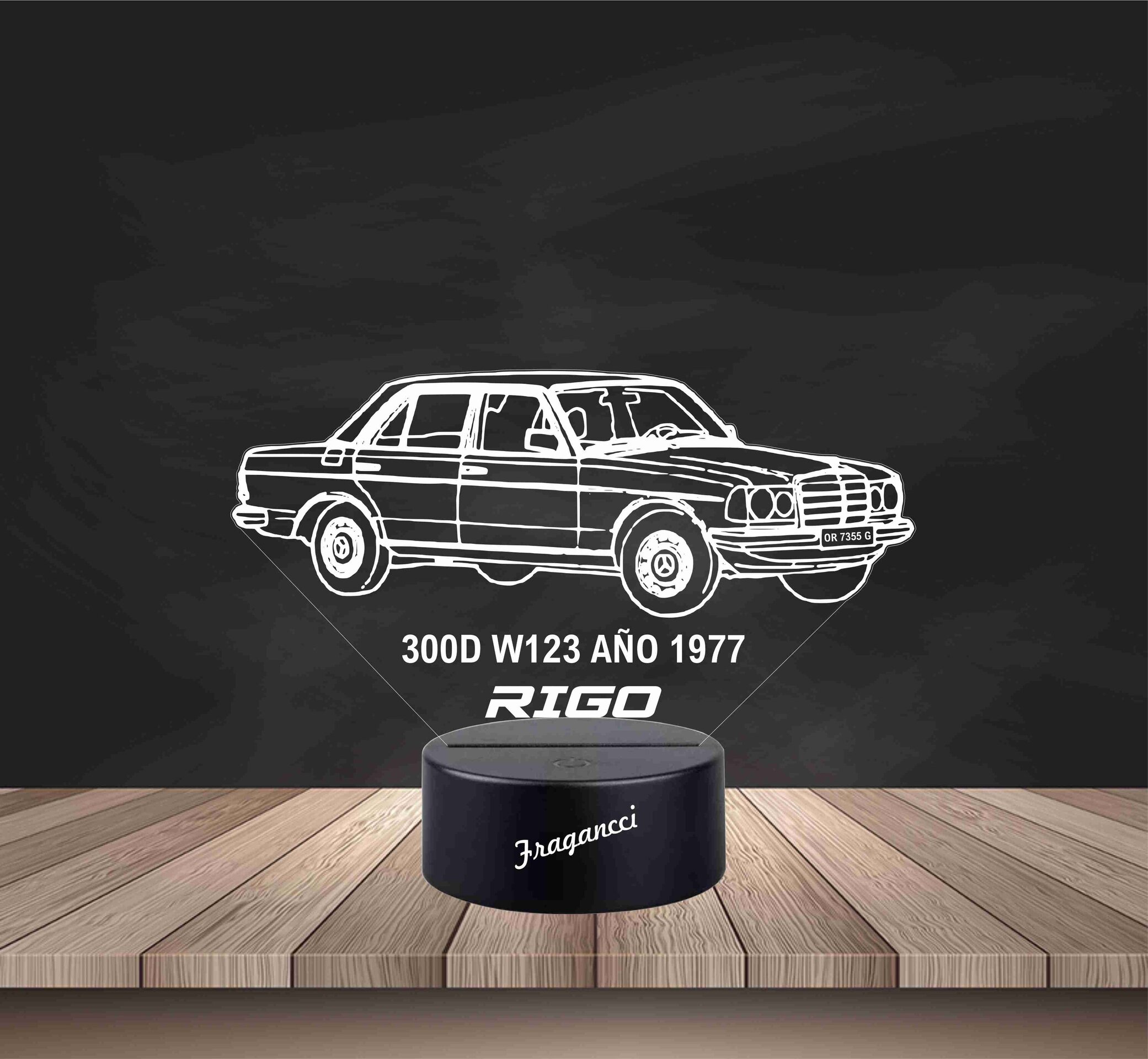 Lampara led 3d Mercede s 300D año 1977 personalizable, Lámpara led sobremesa - 2
