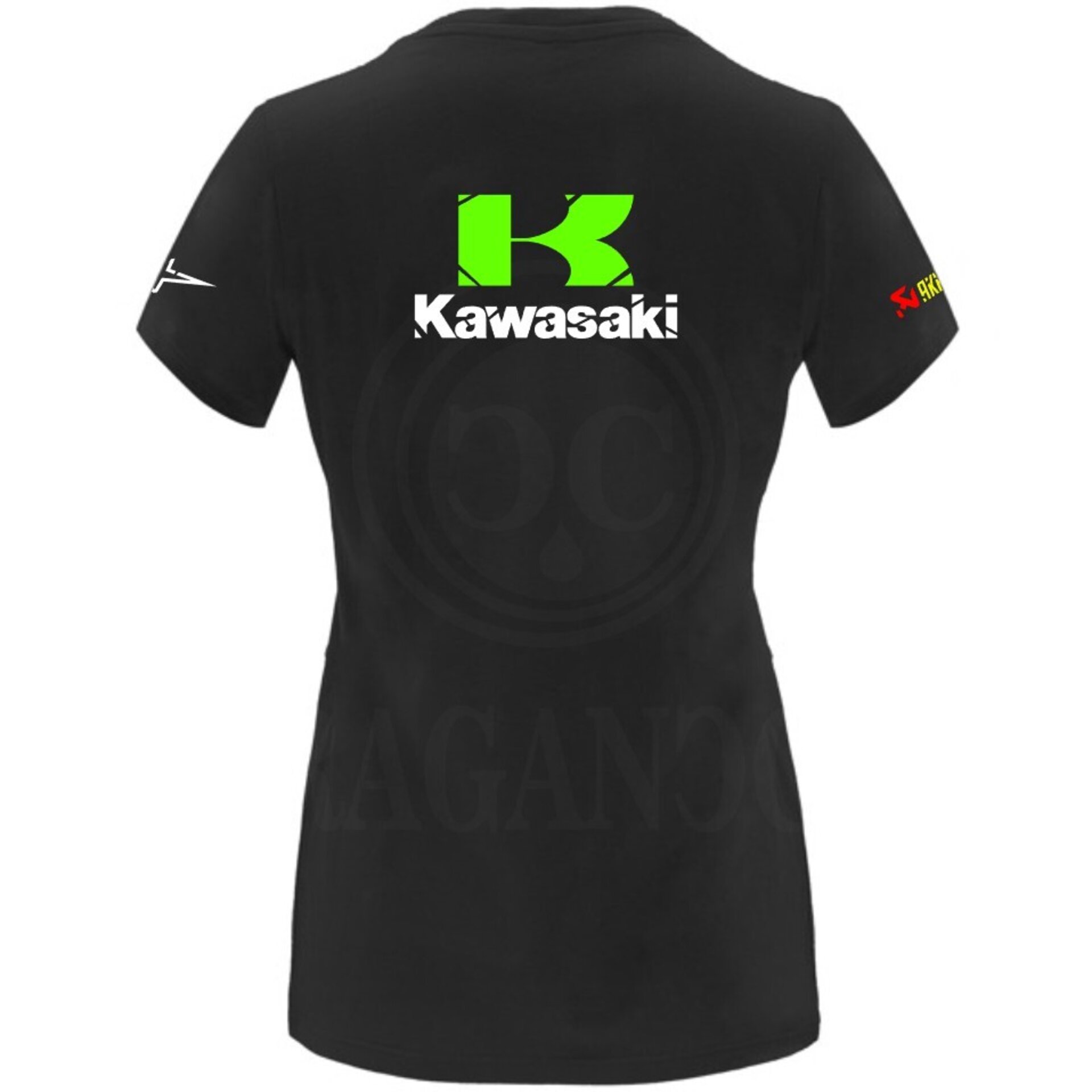 Camiseta negra de algodón para mujer y hombre con logos del mundo motor. Mod. KK - 6