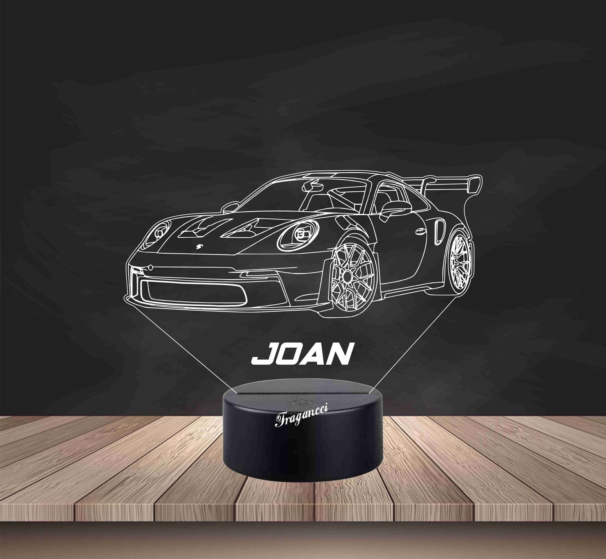 Lampara led 3d Coche Porsch e Gt3 Rs personalizable, Lámpara led sobremesa - 2