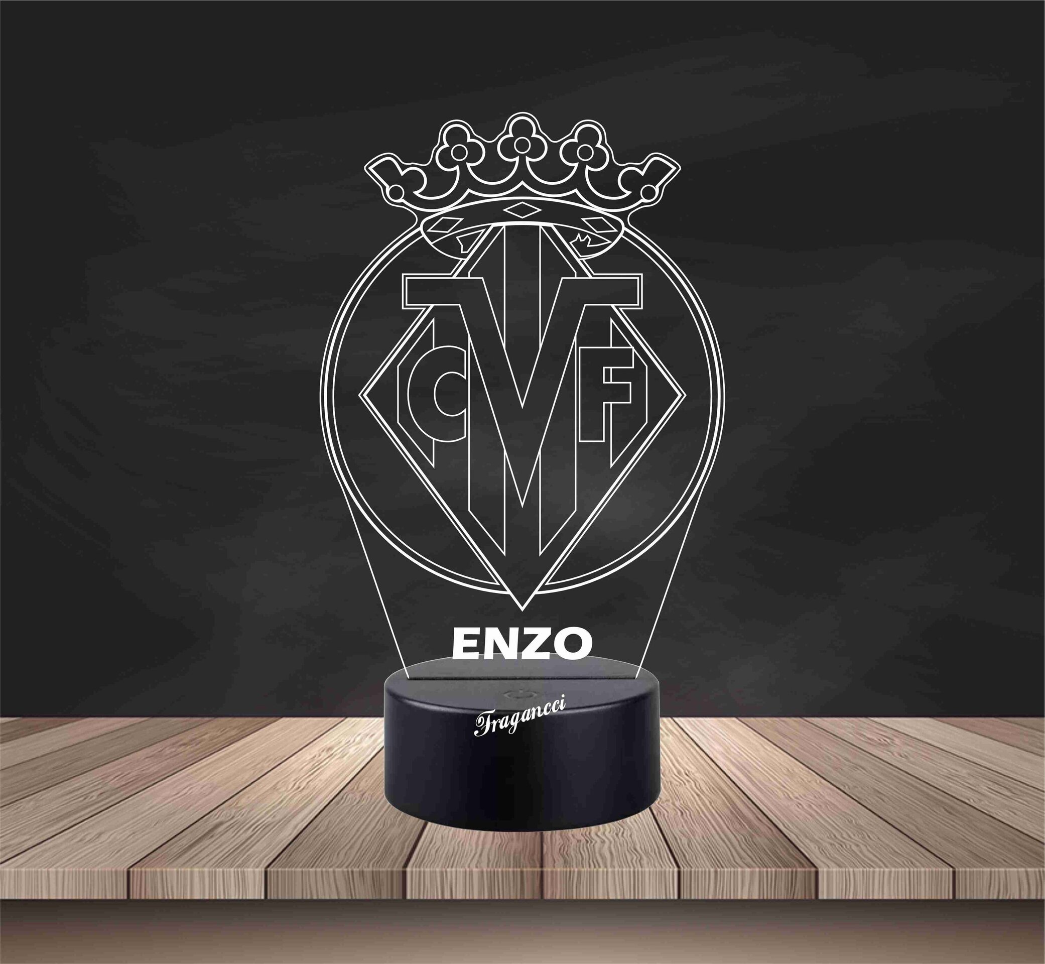 Lampara led 3d Escudo Futbol Villarreal personalizable, Lámpara led sobremesa - 2