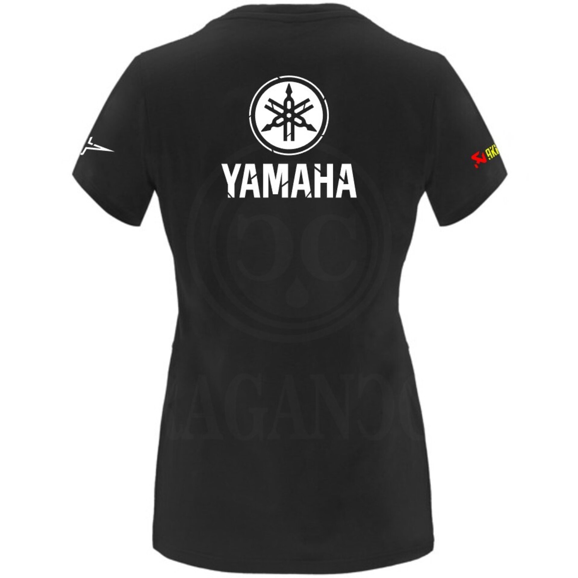 Camiseta negra de algodón para mujer y hombre con logos del mundo motor. Mod. YH - 6