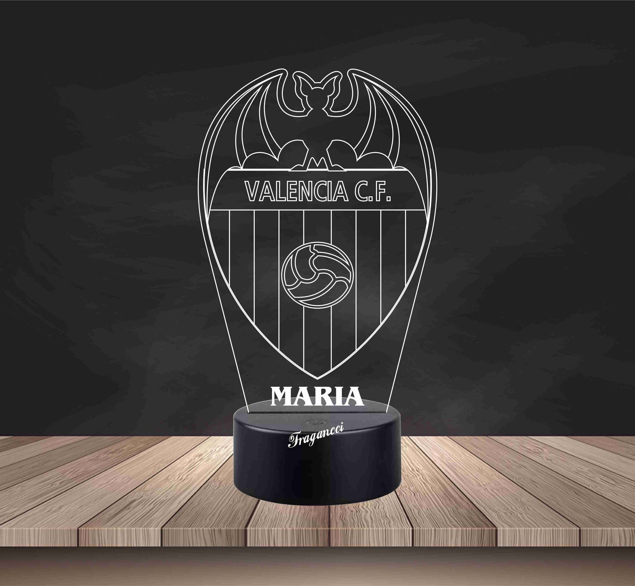 Lampara led 3d Escudo Futbol Valencia personalizable, Lámpara led sobremesa - 2