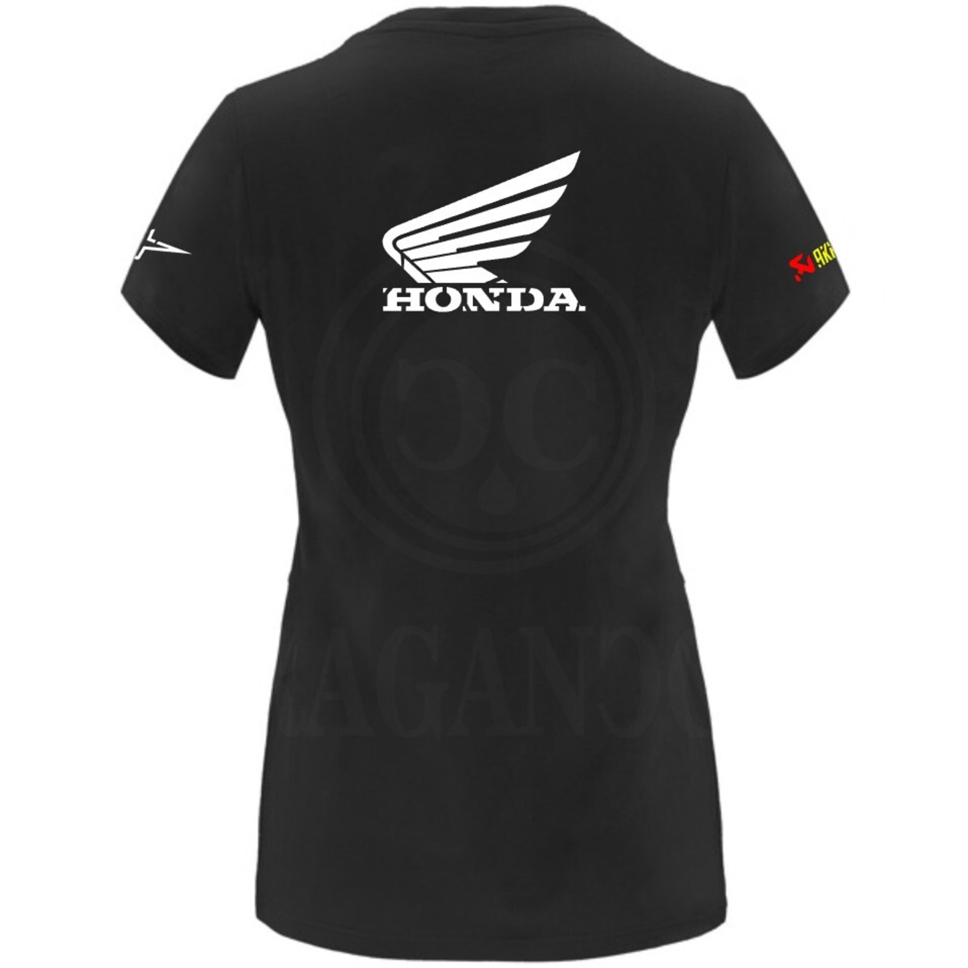 Camiseta negra de algodón para mujer y hombre con logos del mundo motor. Mod. HD - 6