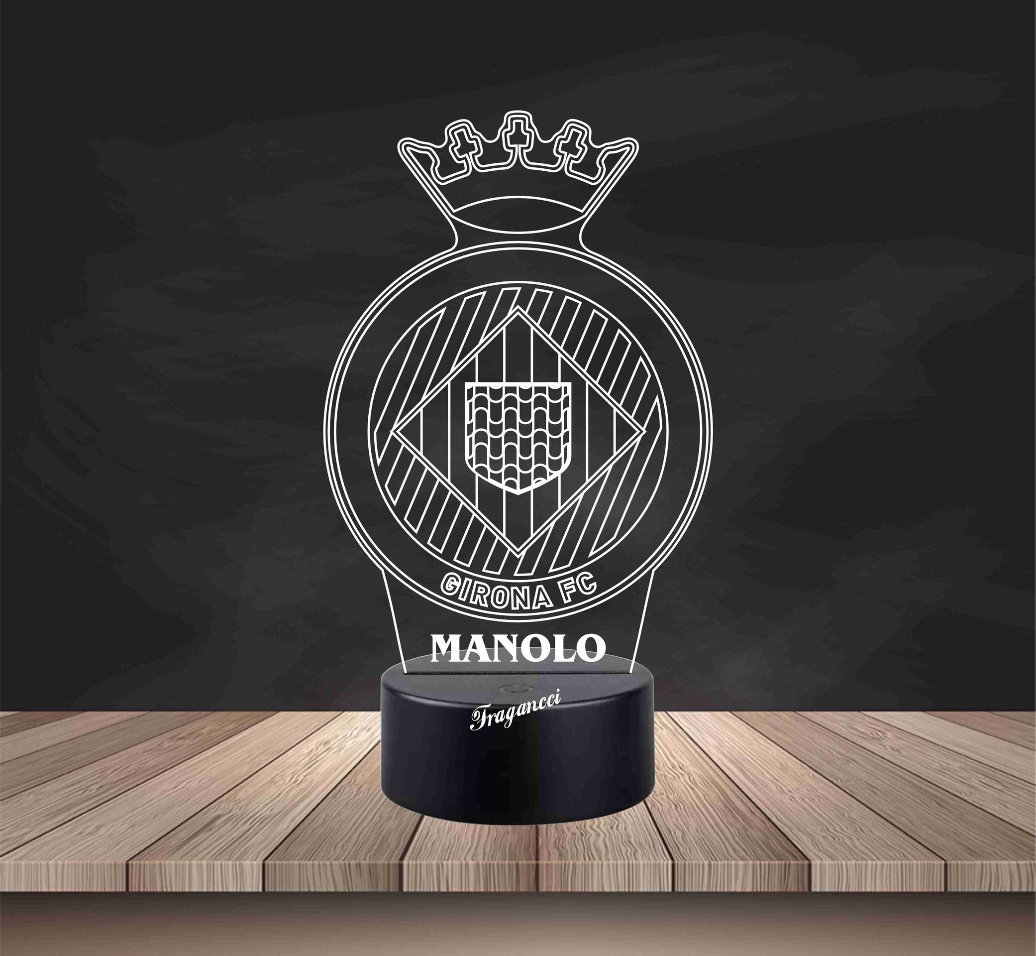 Lampara led 3d Escudo Futbol Girona personalizable, Lámpara led sobremesa - 2