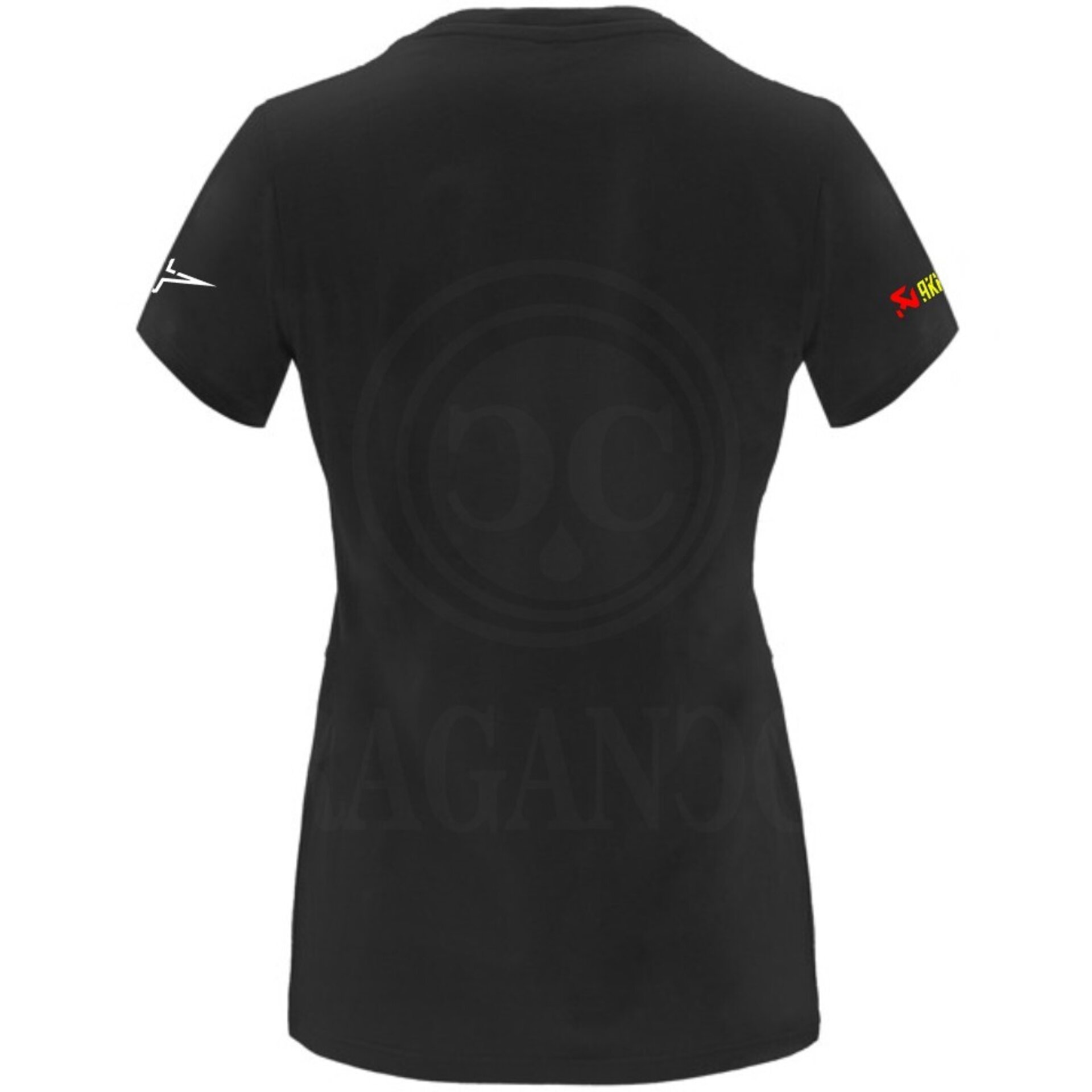 Camiseta negra de algodón para mujer y hombre con logos del mundo motor. Mod. BL - 7