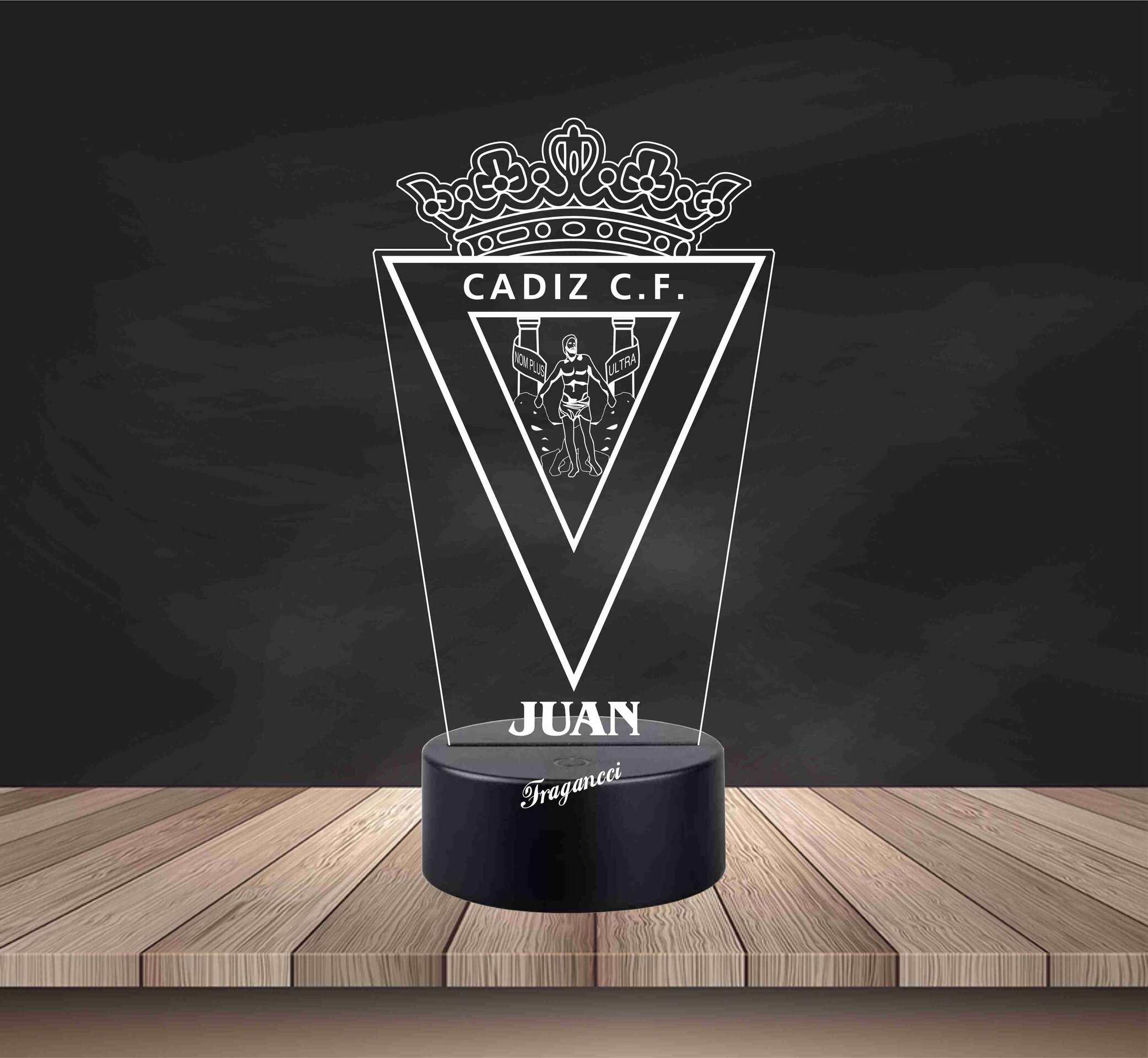 Lampara led 3d Escudo Futbol Cadiz personalizable, Lámpara led sobremesa - 2