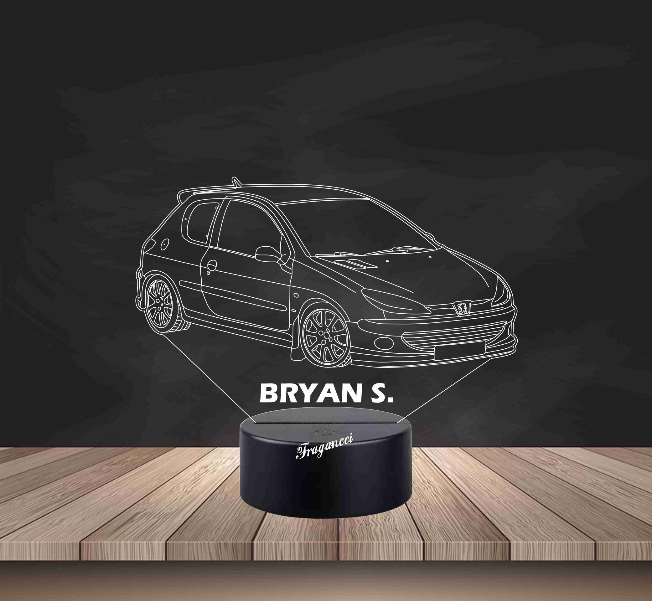 Lampara led 3d Peuge ot 206 Año 2000 personalizable, Lámpara led sobremesa - 2