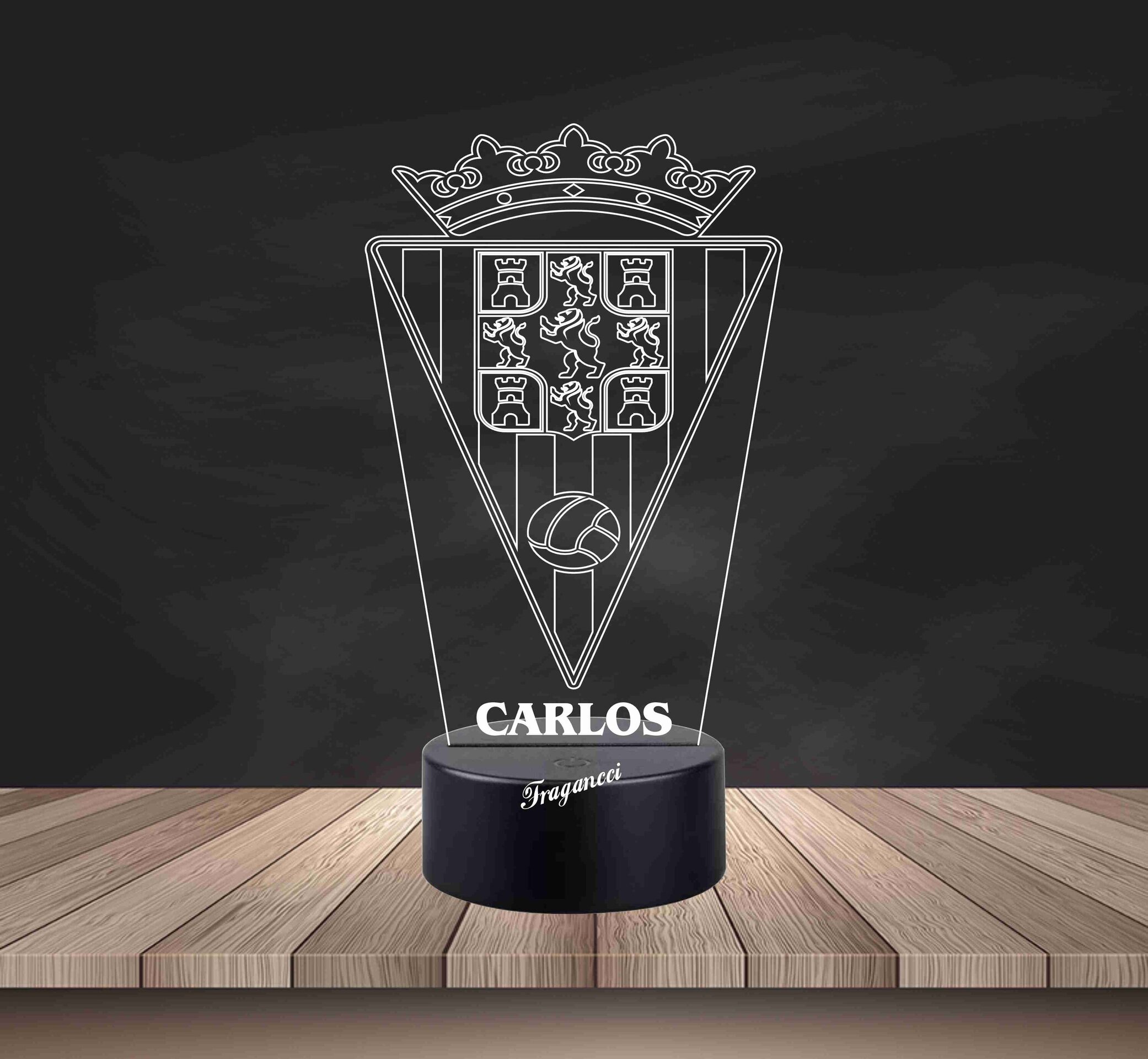 Lampara led 3d Escudo Futbol Córdoba personalizable, Lámpara led sobremesa - 2
