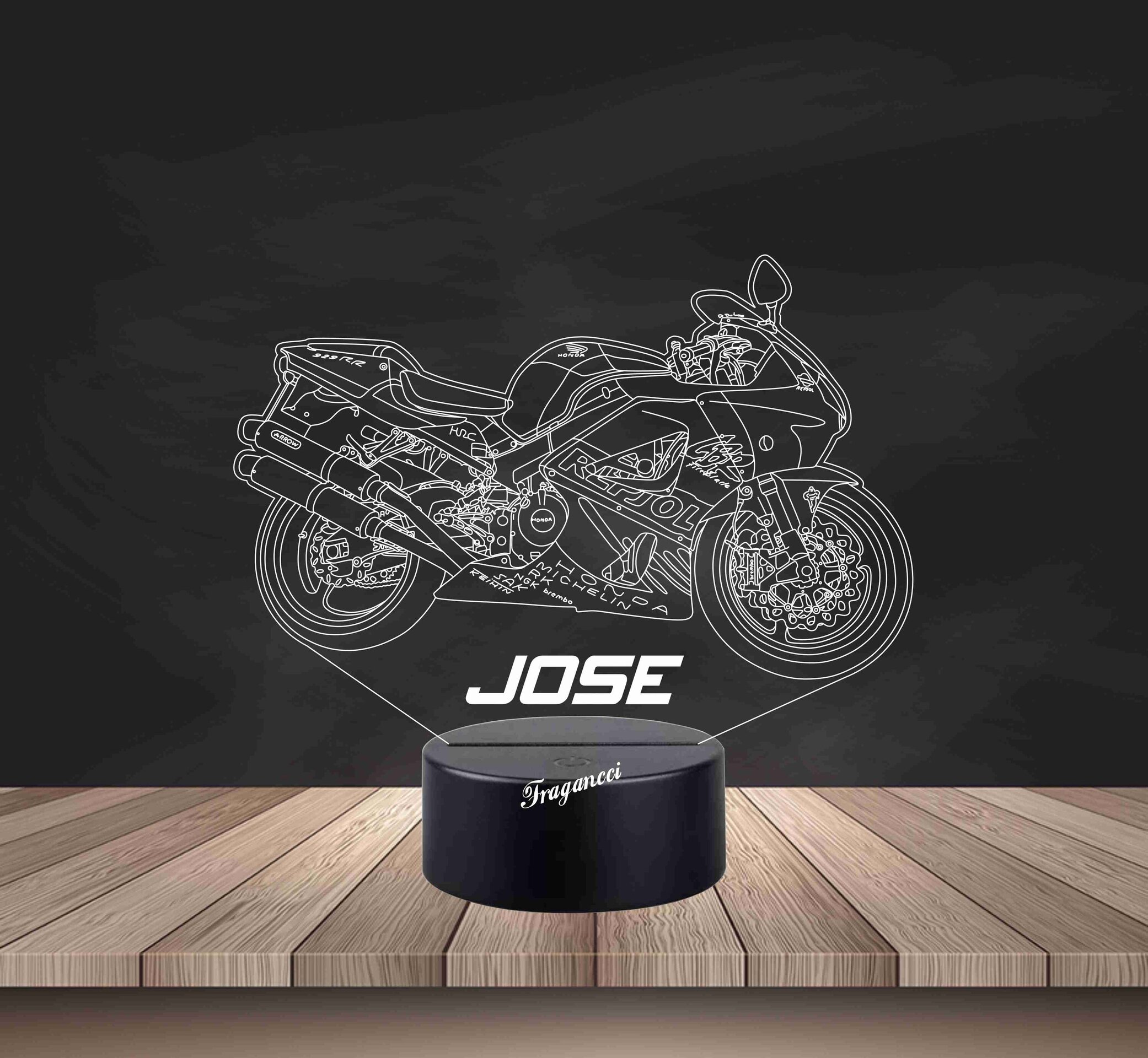 Lampara led 3d moto Hond a Cbr 929 RR personalizable, Lámpara led sobremesa - 2
